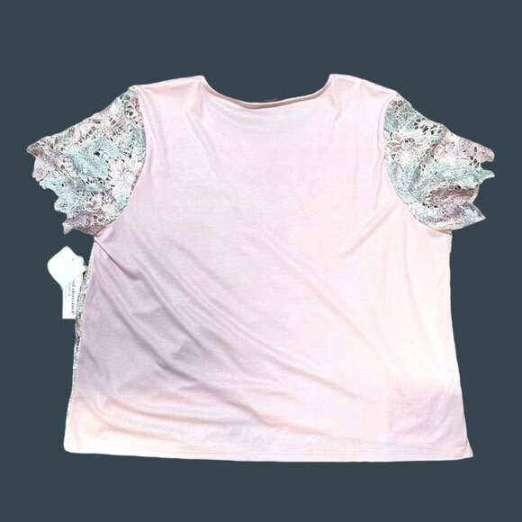 Alfred Dunner Woman Primrose Garden Floral Lace Top 2X Pink NEW Short Sleeve - Picture 6 of 7